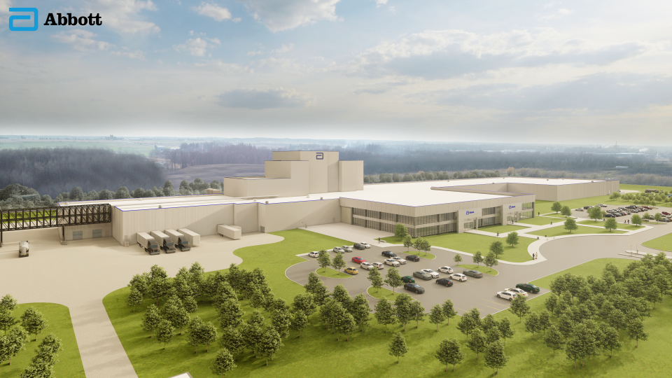 Abbott has announced plans to invest $536 million in a new manufacturing facility in Bowling Green, shown in this rendering.