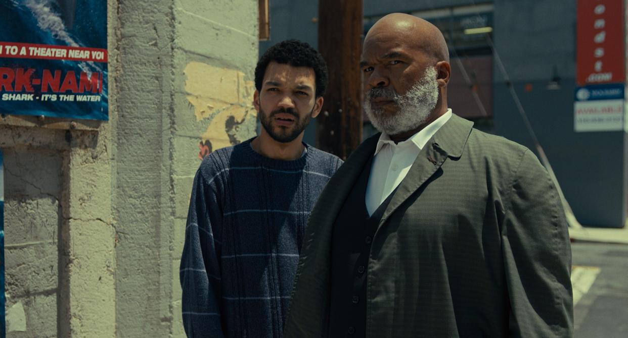 Justice Smith, left, stars as Aren and David Alan Grier stars as Roger in writer-director Kobi Libii's "The American Society of Magical Negroes."