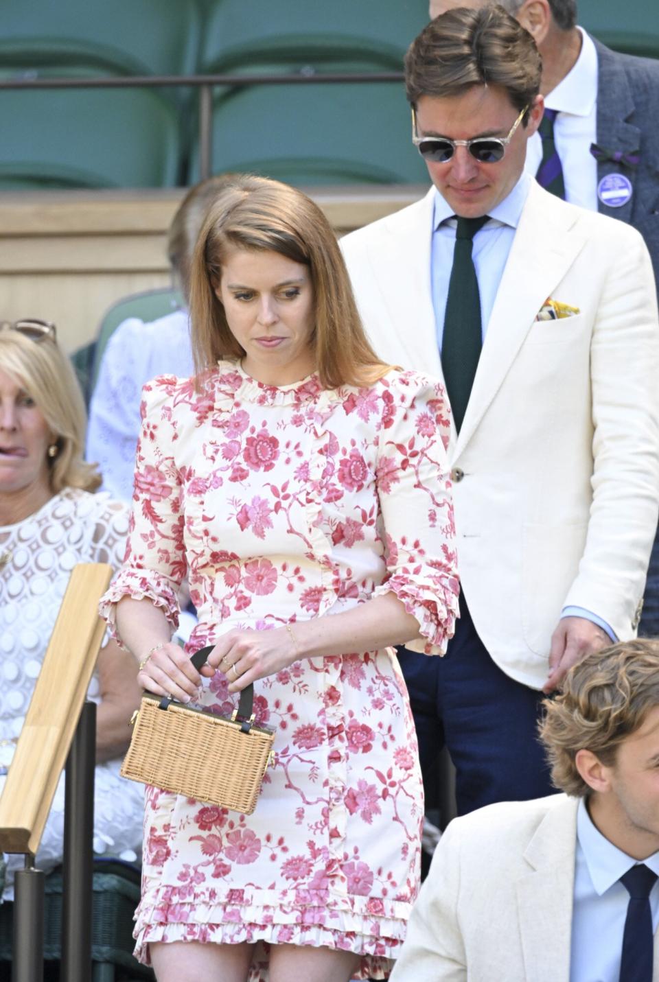 Edoardo Mapelli Mozzin and Princess Beatrice attend day 12 of the Wimbledon Tennis Championships at All England Lawn Tennis and Croquet Club on July 08, 2022 in London, England.