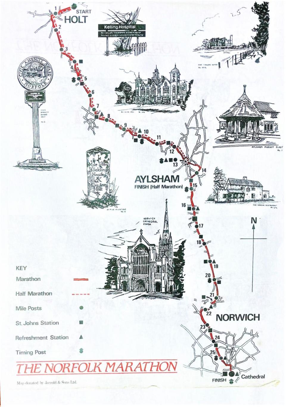 Eastern Daily Press: The route map of the very first Norfolk Marathon in 1982 when it started in Kelling and finished at