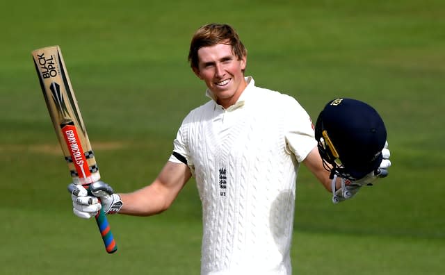 Zak Crawley celebrates his century 