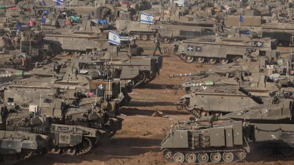 Israeli tanks and armoured vehicles seen near the Gaza fence
