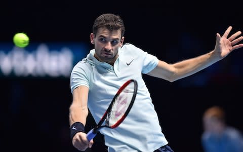 Bulgaria's Grigor Dimitrov returns to Belgium's David Goffin during their men's singles final match 