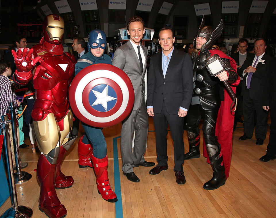 Even Wall Street apparently has "Avengers" fever. The film's stars Tom Hiddleston and Clark Gregg rang the opening bell at the New York Stock Exchange on Tuesday along with a few of the flick's superheroes. (5/1/2012)