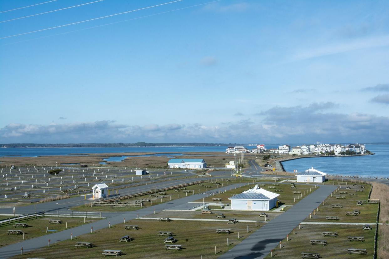 View of deserted campground at Delaware Seashore State Park due to COVID-19 closure