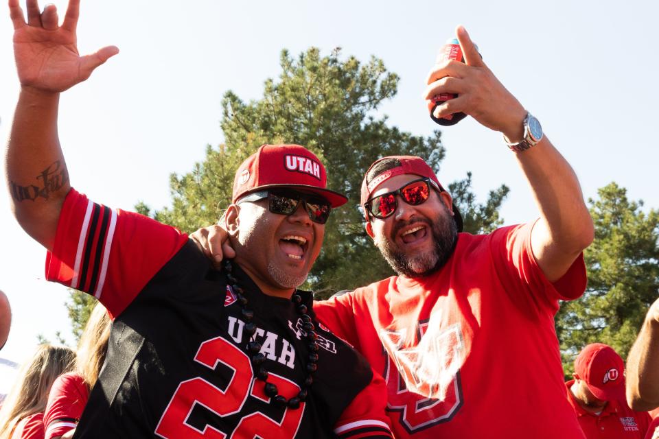 Samiu Tuitupou and Mike Herrera tailgate before the Utah football season opener against Florida at Rice-Eccles Stadium in Salt Lake City on Thursday, Aug. 31, 2023. | Megan Nielsen, Deseret News