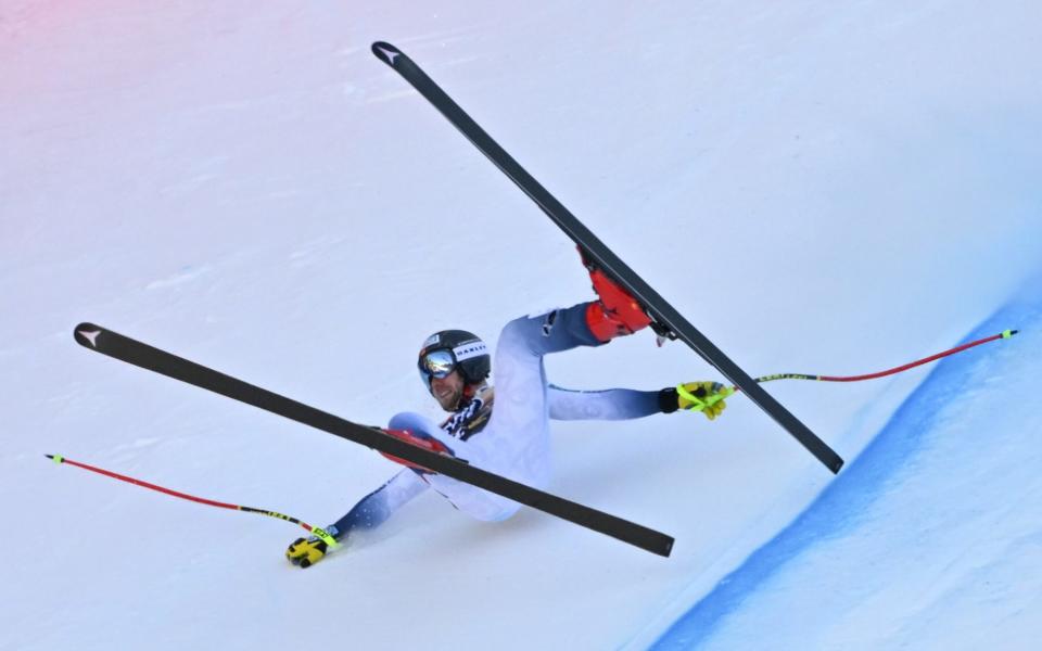 Aleksander Aamodt Kilde of Team Norway crashes out during the Audi FIS Alpine Ski World Cup Men's Downhill on January 13, 2024 in Wengen, Switzerland.