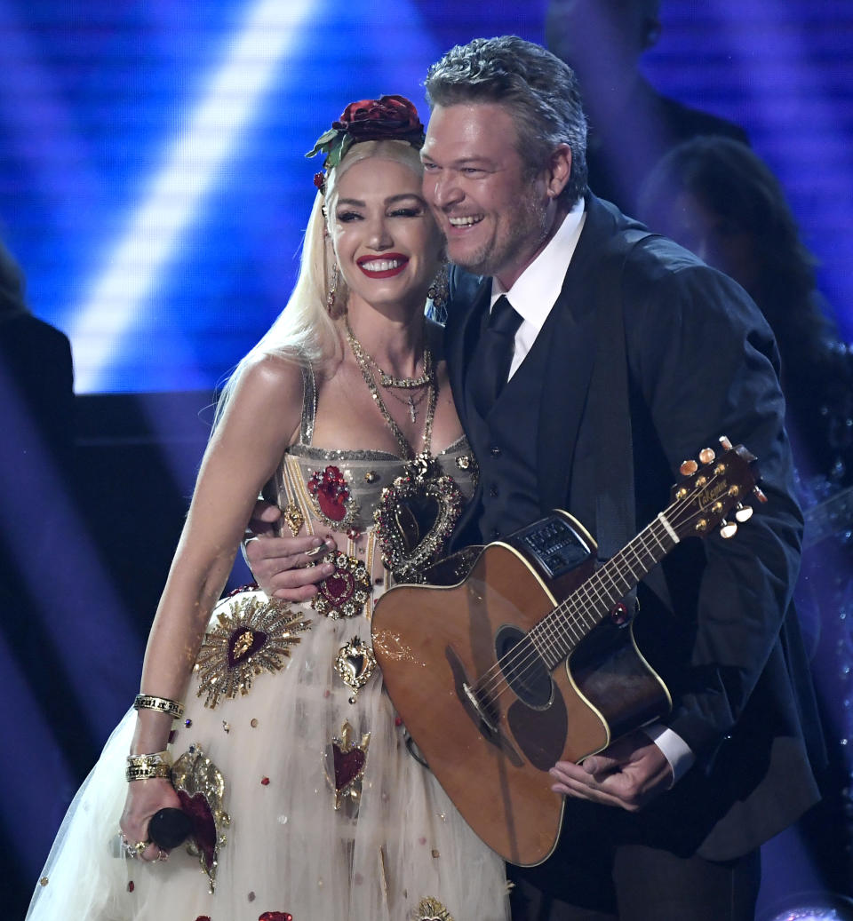 Gwen Stefani and Blake Shelton onstage