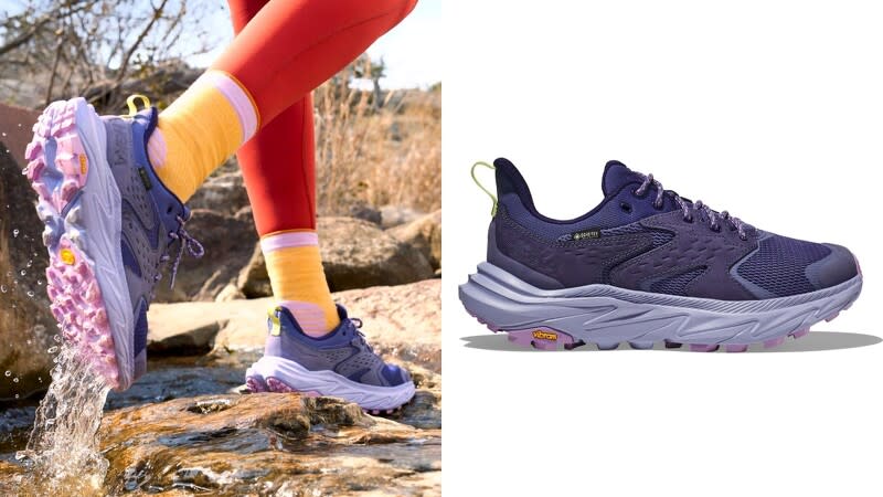 HOKA Anacapa 2 GTX低筒登山鞋鞋身採用Gore-Tex®防水科技，搭配LWG牛巴戈防水皮革