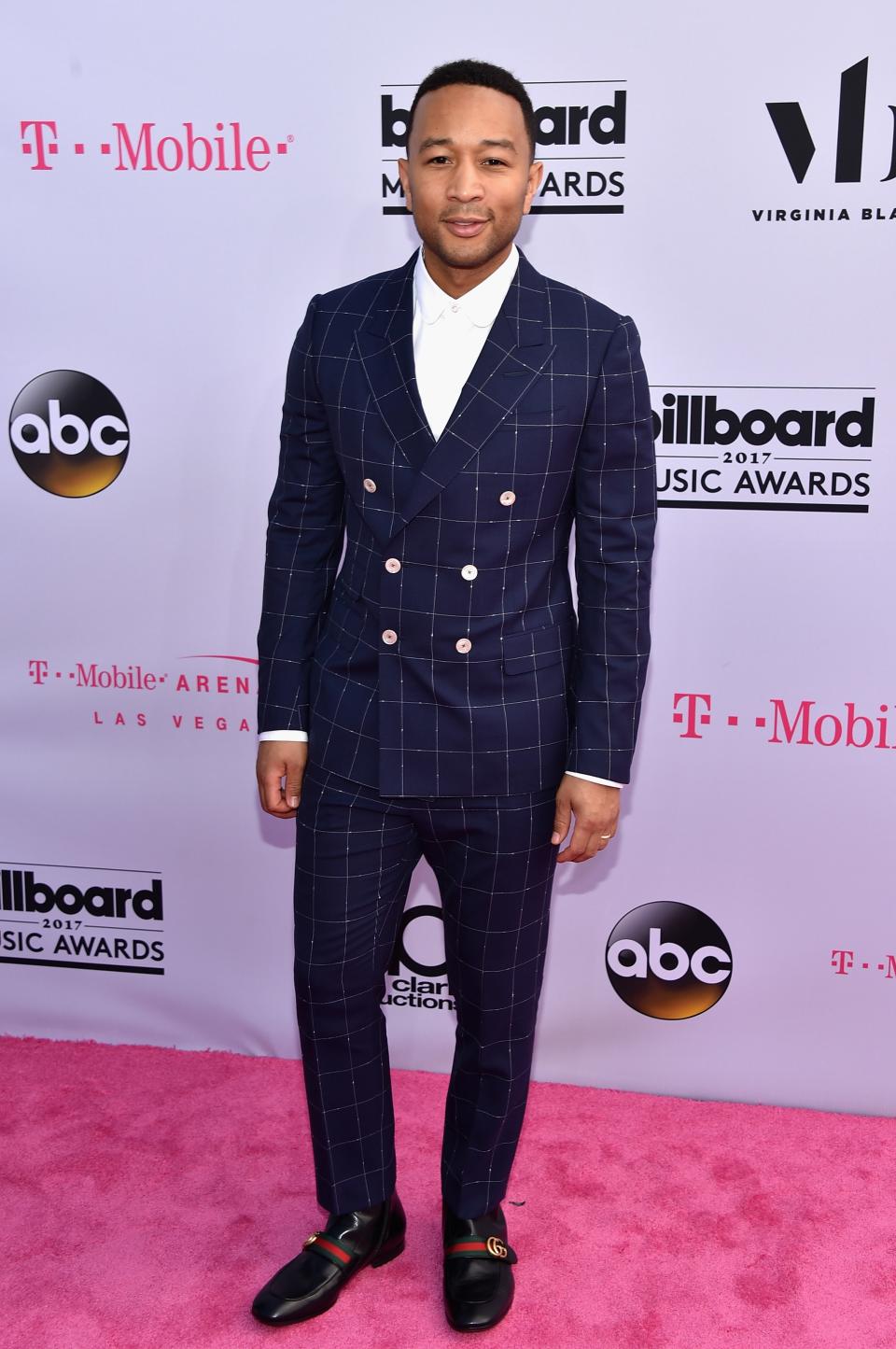 <p><a rel="nofollow noopener" href="http://www.gq.com/about/john-legend?mbid=synd_yahoostyle" target="_blank" data-ylk="slk:John Legend;elm:context_link;itc:0;sec:content-canvas" class="link ">John Legend</a> killed it on the red carpet in this windowpane check suit, pristine white shirt, and swanky loafers. In case you couldn't tell it was <a rel="nofollow noopener" href="http://www.gq.com/about/gucci?mbid=synd_yahoostyle" target="_blank" data-ylk="slk:Gucci;elm:context_link;itc:0;sec:content-canvas" class="link ">Gucci</a> at first glance, the suit was embroidered with an animal head on the back. Yeah, menswear is not in a subtle place right now. (But careful how you <a rel="nofollow noopener" href="http://www.gq.com/story/tom-holland-double-breasted-suit-jacket-button?mbid=synd_yahoostyle" target="_blank" data-ylk="slk:button that DB jacket;elm:context_link;itc:0;sec:content-canvas" class="link ">button that DB jacket</a>, John)</p>