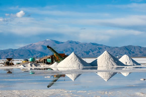 Salt piles at a lithium mine.