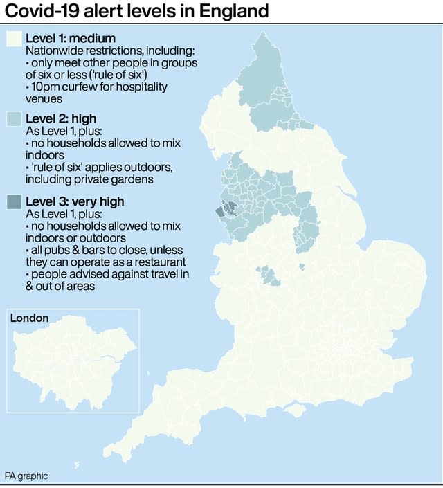 Covid-19 alert levels in England