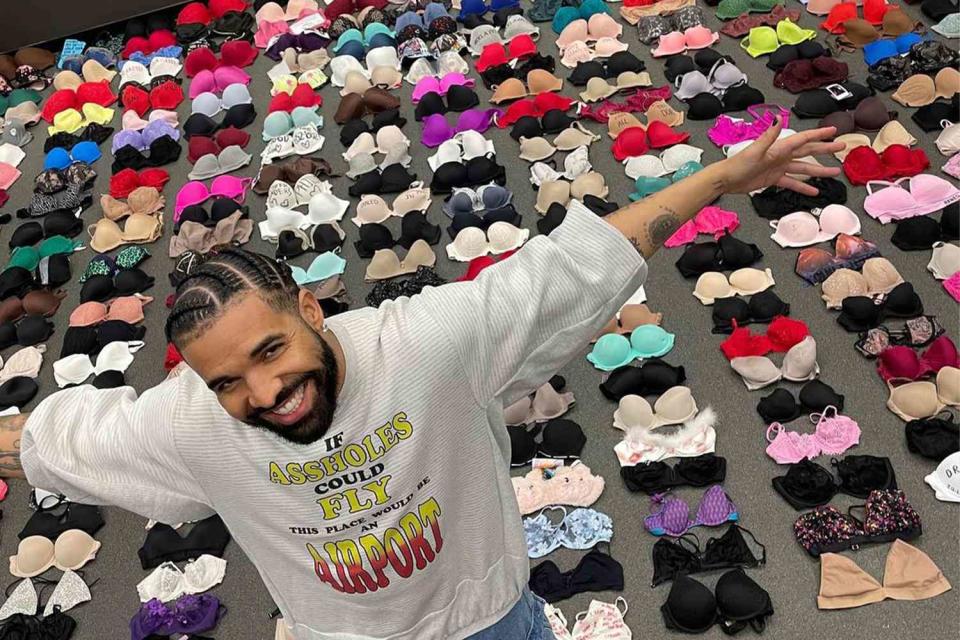 Drake Shows Off Collection of Bras Thrown on Stage During the It's All ...