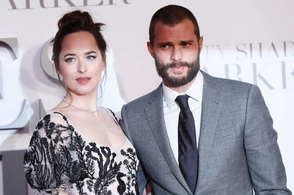 Jamie Dornan and Dakota Johnson arrive at the UK premiere of Fity Shades Darker, in Leicester Square,  London, Britain, February 9, 2017. REUTERS/Stefan Wermuth