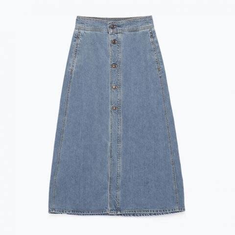 Button-Front Denim Skirt