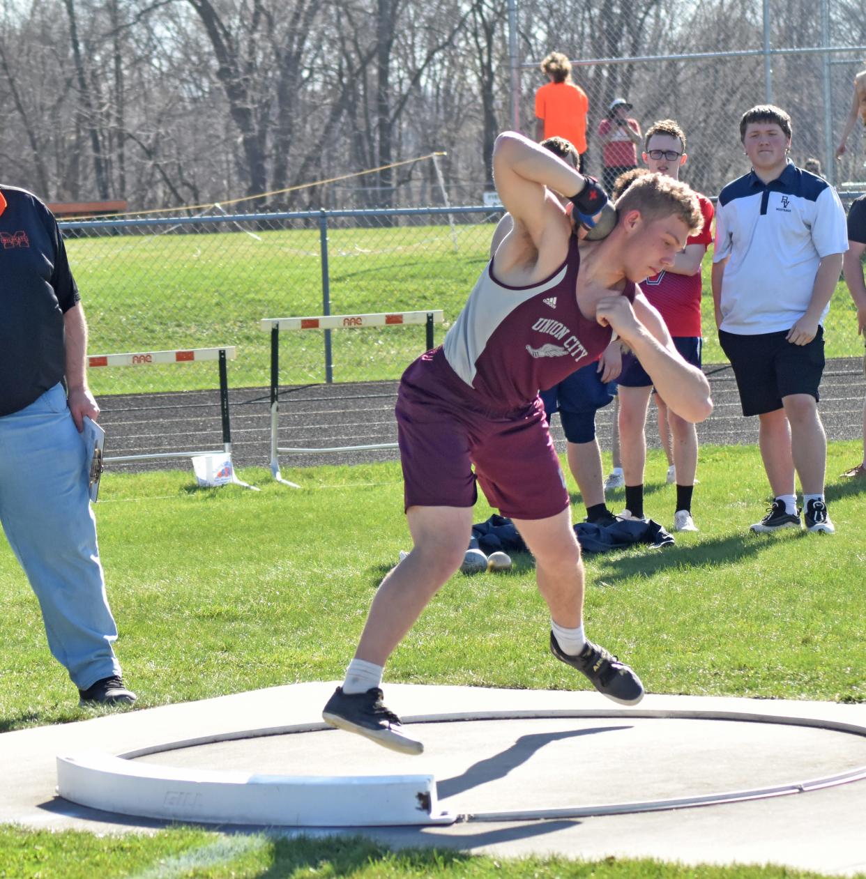 Logan Cole, shown here last season, swept the throwing events at Union City's home invite on Friday