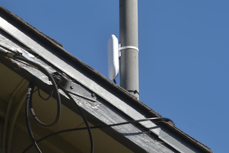 An internet antenna sits above a home on Almond Drive in Nyeland Acres on Jan. 25. The nonprofit Nyeland Promise has recently installed several internet towers and antennas throughout the unincorporated area near Oxnard to provide free internet access to 132 households for children in the Rio School District.