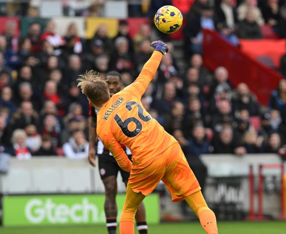 Kelleher’s safe hands left Liverpool well-covered in goal against Brentford (Getty)