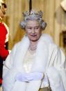 <p>One way to make diamonds look even more regal? Pair them with a white dress and cloak ensemble, as the Queen did for the State Opening of Parliament.</p>