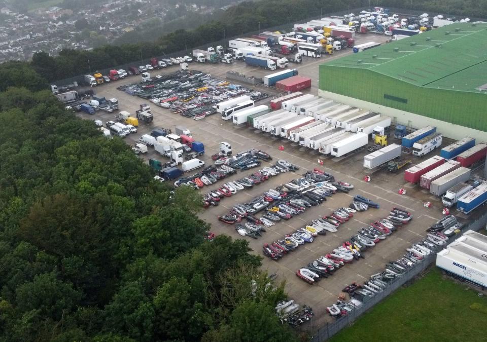 Boats used to cross the English Channel by people thought to be migrants are stored at a facility in Dover, Kent (Gareth Fuller/PA) (PA Wire)