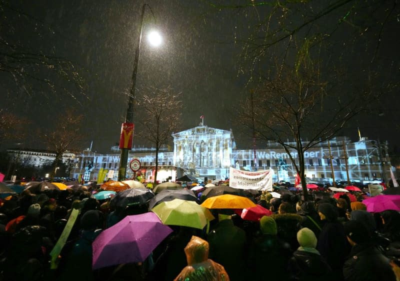 Protesters take part in a rally against right-wing extremism and racism called by the organizations Black Voices Austria, Fridays for Future and the Platform for a Humane Asylum Policy, in front of the parliament in Vienna. Eva Manhart/APA/dpa