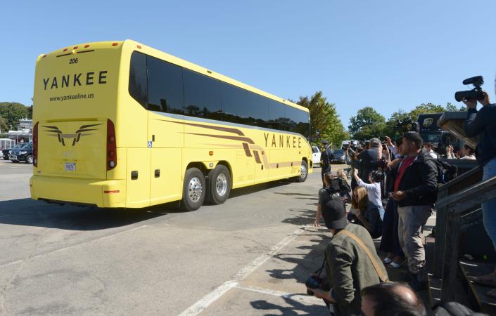 A bus carrying Venezuelan migrants arrives from Martha's Vineyard, Sept. 16, 2022.