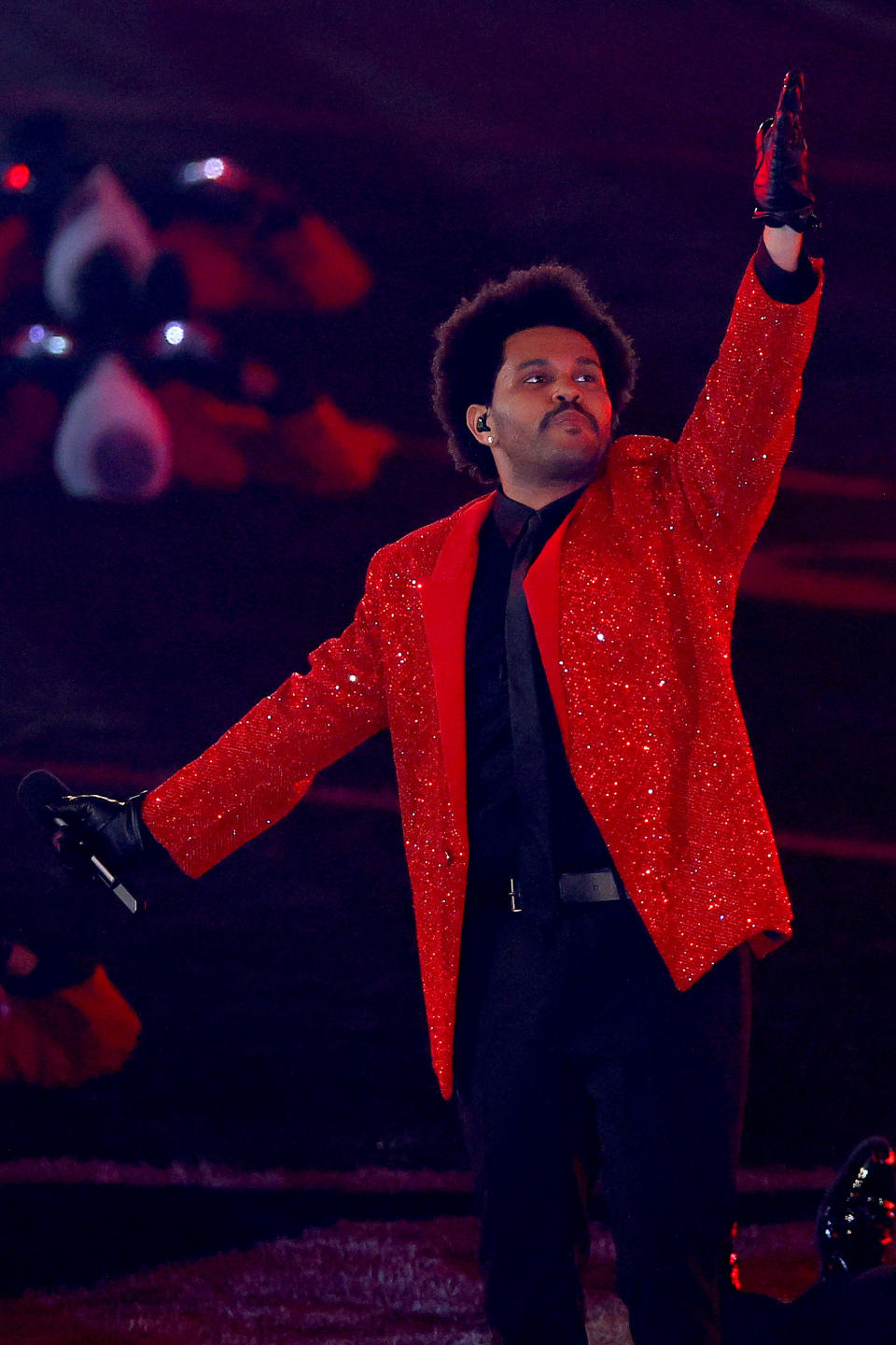 The Weeknd performs during the Pepsi Super Bowl LV Halftime Show at Raymond James Stadium