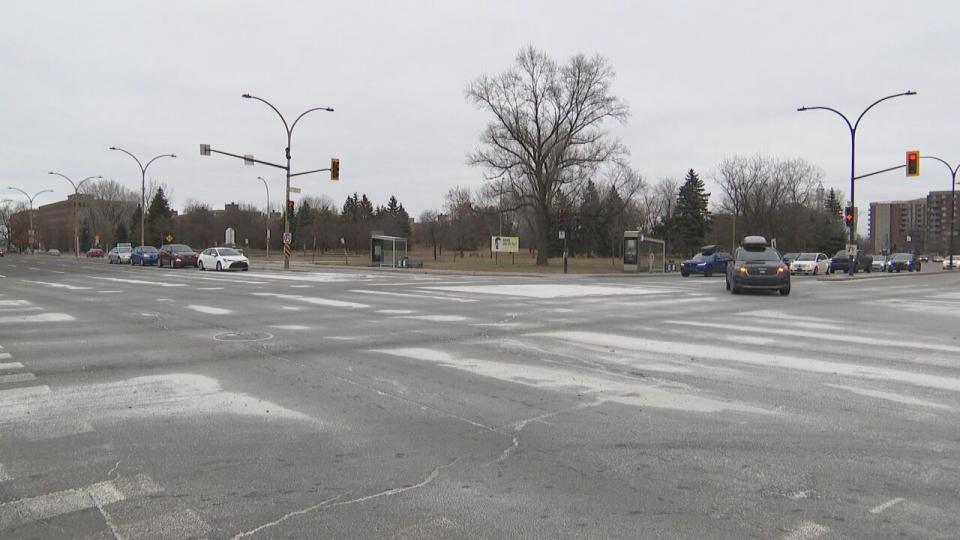 More than a dozen lanes converge at the intersection of Henri-Bourassa and de l'Acadie boulevards in Montreal.