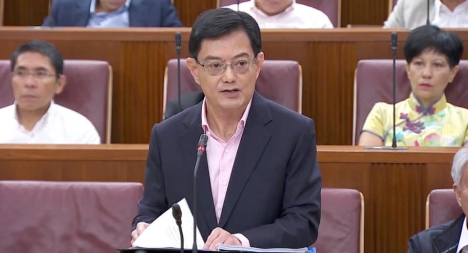 Screenshot of Heng Swee Keat during Singapore Budget 2019. (PHOTO: Yahoo News Singapore)