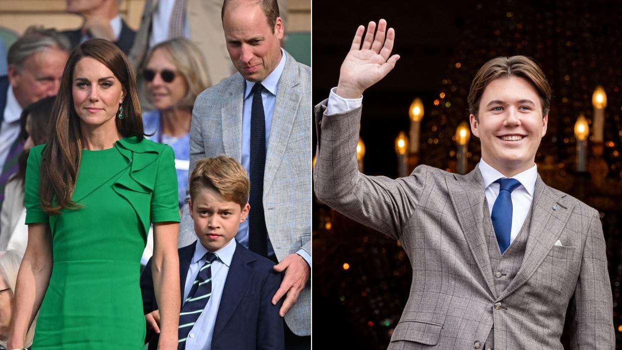 William, Kate and George at Wimbledon and Crown Prince Christian waving from palace balcony