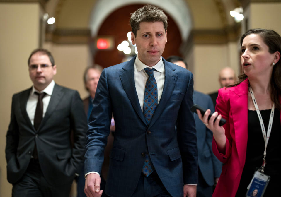 WASHINGTON, DC - JANUARY 11: OpenAI Chief Executive Officer Sam Altman walks on the House side of the U.S. Capitol on January 11, 2024 in Washington, DC. Meanwhile, House Freedom Caucus members who left a meeting in the Speakers office say that they were talking to the Speaker about abandoning the spending agreement that Johnson announced earlier in the week. (Photo by Kent Nishimura/Getty Images)