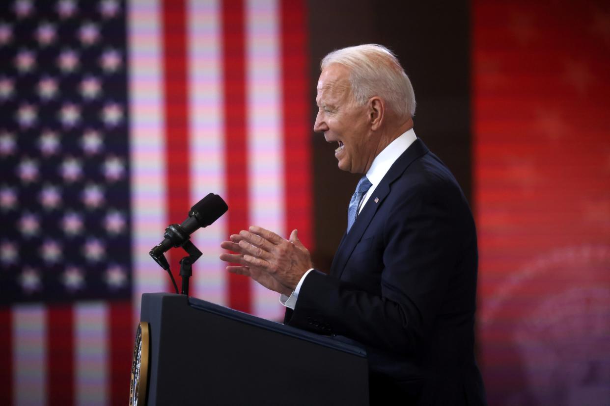 President Joe Biden delivers remarks on actions to protect voting rights in a speech at National Constitution Center in Philadelphia, Pennsylvania (REUTERS)