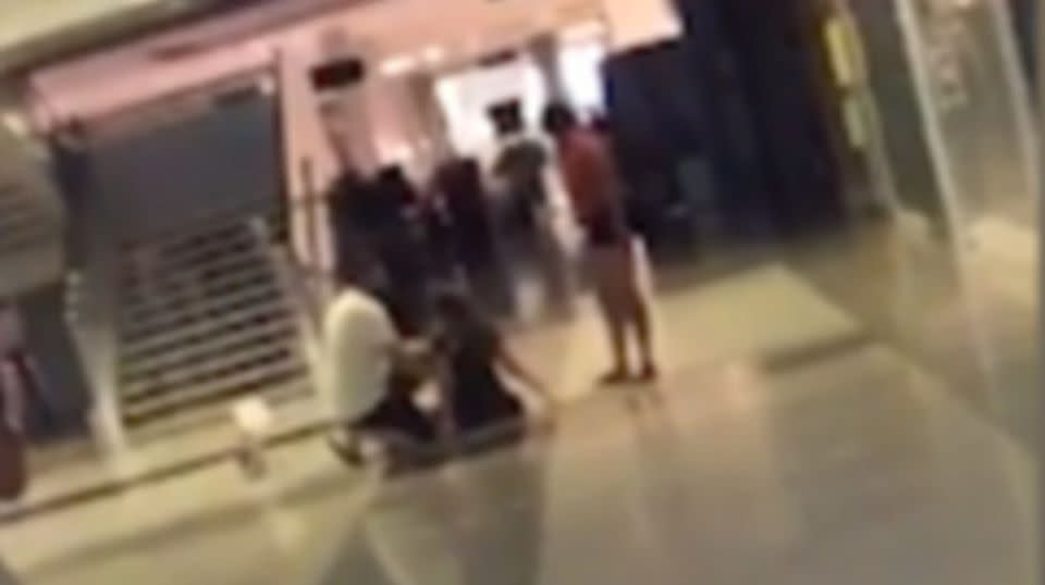 The woman reportedly punched herself in the face after leaving the cinema. Source: YouTube