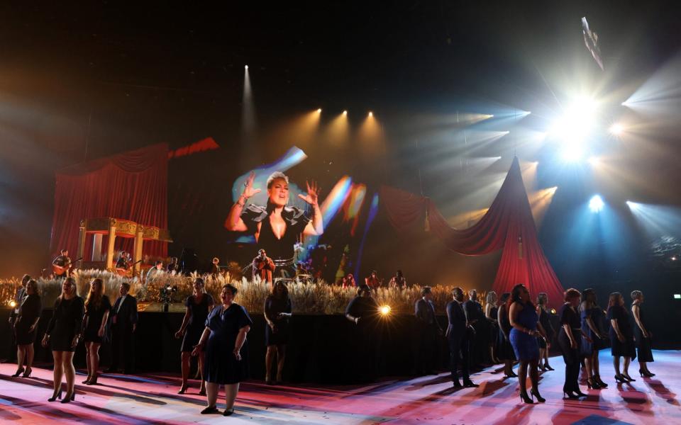 P!nk and Rag'n'Bone Man perform with the Lewisham and Greenwich NHS Trust Choir during The BRIT Awards 2021 at The O2 Arena - Getty