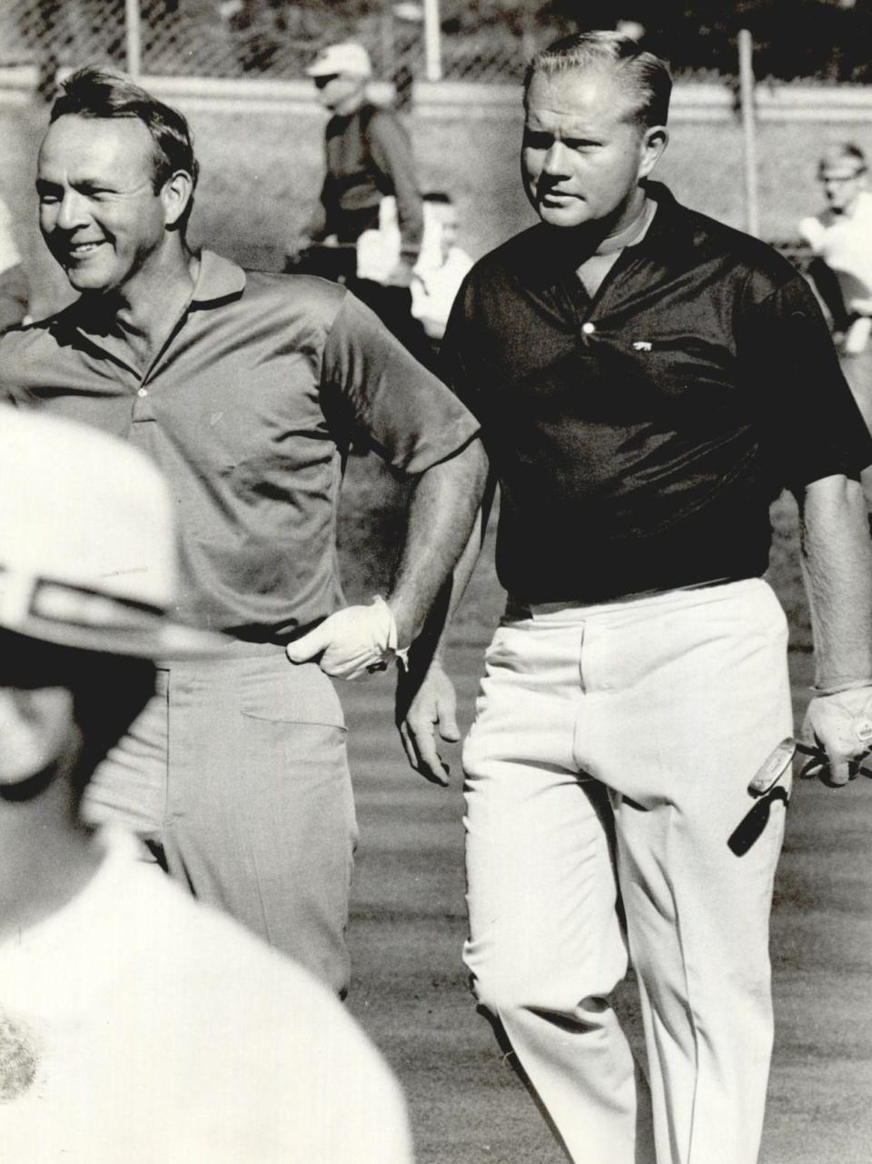 On Sept. 18, 1968, Arnold Palmer And Jack Nicklaus are pictured during the PGA Team Championship played at both Twin Hills Golf and Country Club in Forest Park and Quail Creek Golf and Country Club in Oklahoma City. Golfers Bobby Nichols and George Archer won first place.