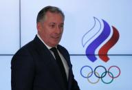 President of the Olympic Committee of Russia Pozdnyakov attends a news conference in Moscow