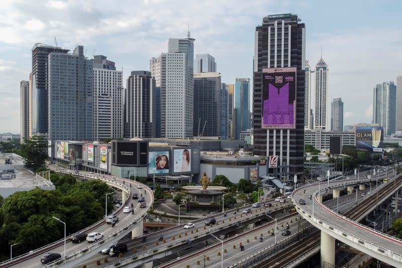 An aerial view shows the Ortigas business district in Pasig City