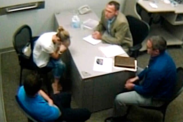 <p>Shasta County Sheriff's Office</p> Sherri Papini being interrogated by police