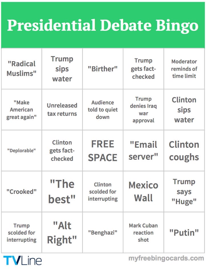 Presidential Debate Bingo Card