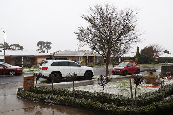Snow on the streets of suburban Sunbury in Victoria on Tuesday.