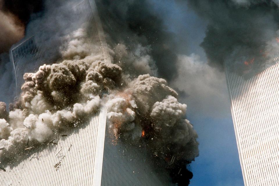 This Sept. 11, 2001, file photo shows the south tower of the World Trade Center, collapsing after the terrorist attack in New York.