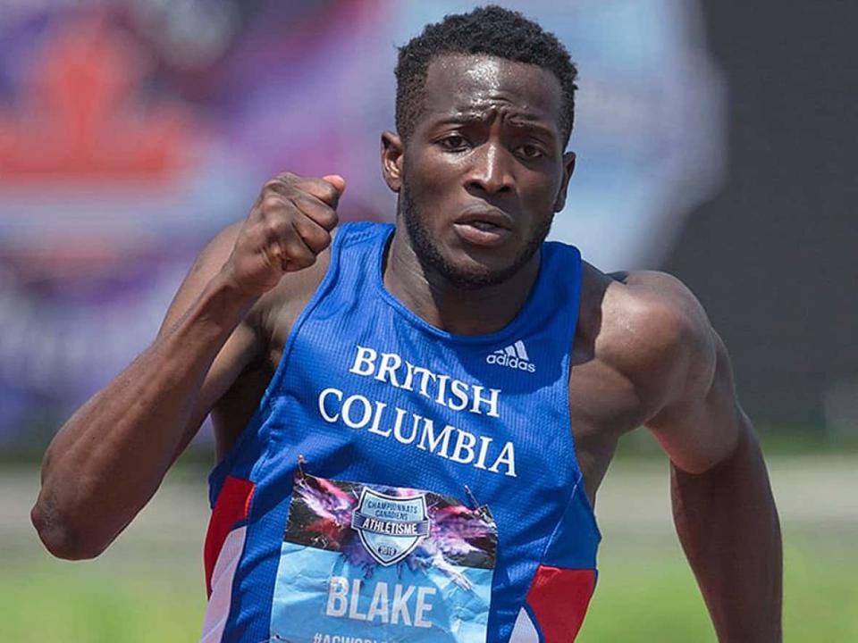 Canada's Jerome Blake ran 10.20 seconds to place third ahead of 2020 Olympic bronze medallist Andre De Grasse (10.24) in the men's 100 metres on Saturday at the Müller Birmingham Diamond League meet. Blake's mentor, Aaron Brown, won in 10.13, followed by Blake's cousin, Yohan, in 10.18. (Sean Burges/Icon Sportswire via Getty Images/File - image credit)