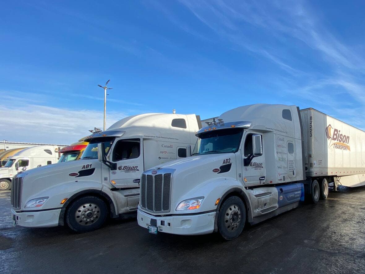 An Alberta study on truck platooning found the automated technology was safe to use but did not seem to lead to fuel savings. (Submitted by Luo Jiang - image credit)