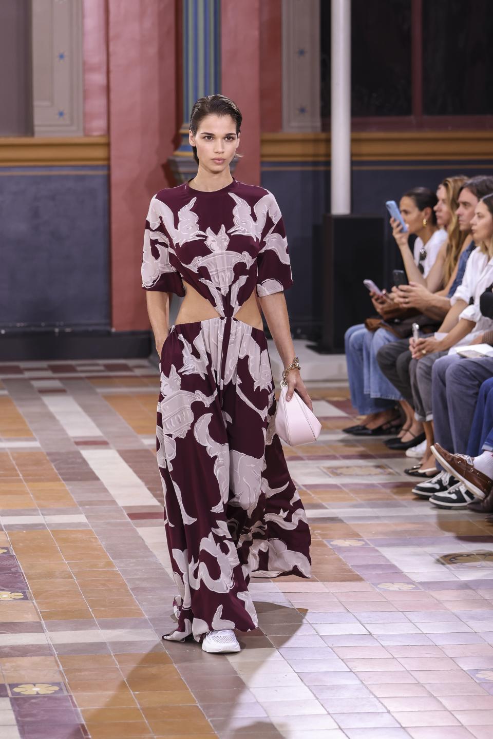 A model wears a creation for the Valentino Spring/Summer 2024 womenswear fashion collection presented Sunday, Oct. 1, 2023 in Paris. (AP Photo/Vianney Le Caer)