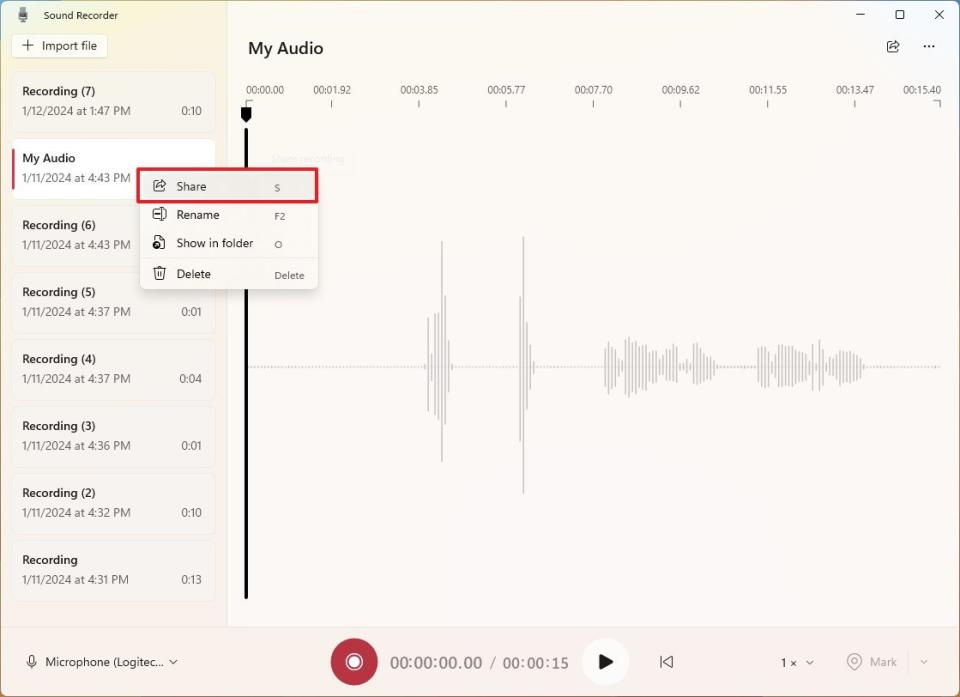 Share sound recorder file