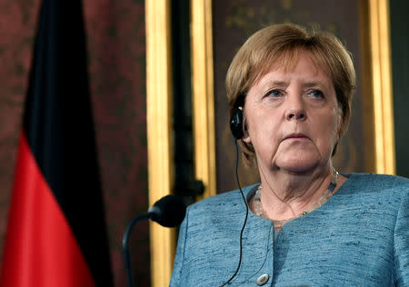 German Chancellor Angela Merkel and Dutch Prime Minister Mark Rutte (unseen) hold a news conference in The Hague, the Netherlands October 10, 2018. REUTERS/Piroschka van de Wouw