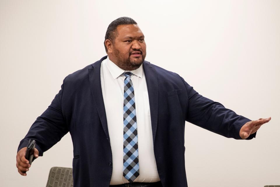 Las Cruces City Manager Ifo Pili speaks during the Faith for the Unhoused meeting at Las Cruces City Hall on Thursday, June 30, 2022.