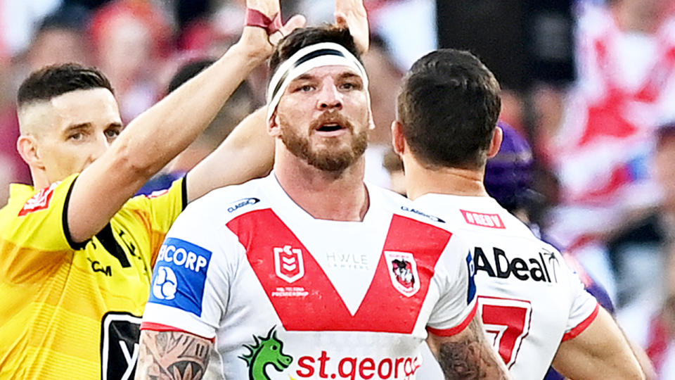 Josh McGuire (pictured) being sent to the bin during a match for the Dragons.