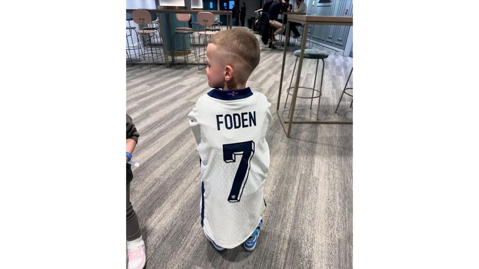 Phil Foden's son Ronnie in a football jersey