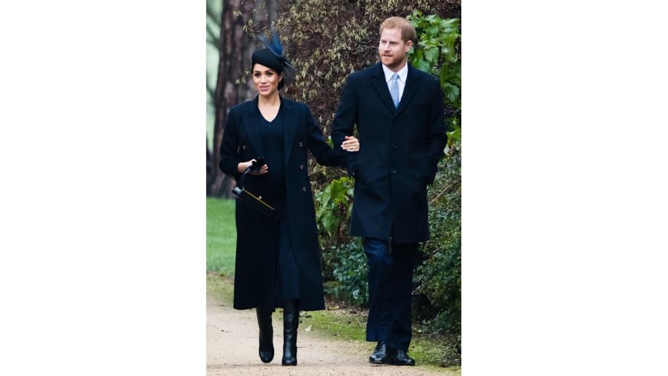  Meghan, Duchess of Sussex and Prince Harry, Duke of Sussex attend Christmas Day Church service at Church of St Mary Magdalene on the Sandringham estate on December 25, 2018